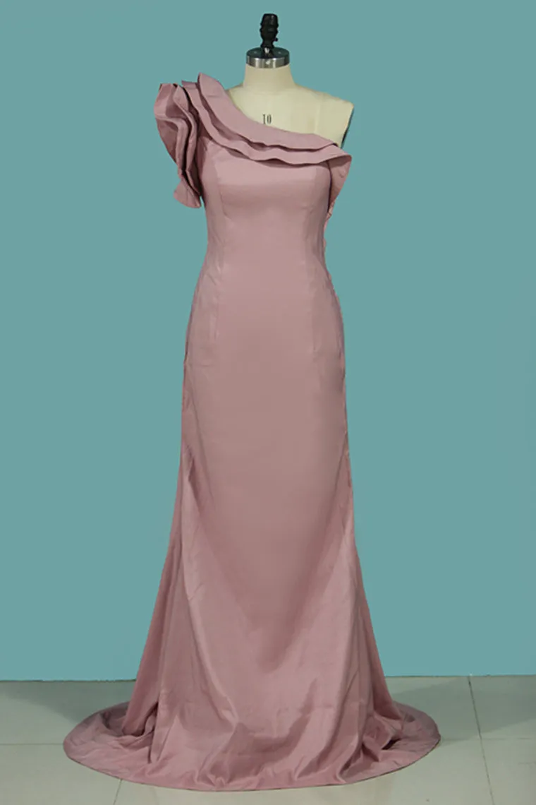 2024 Evening Dresses Mermaid One Shoulder Satin Sweep Train