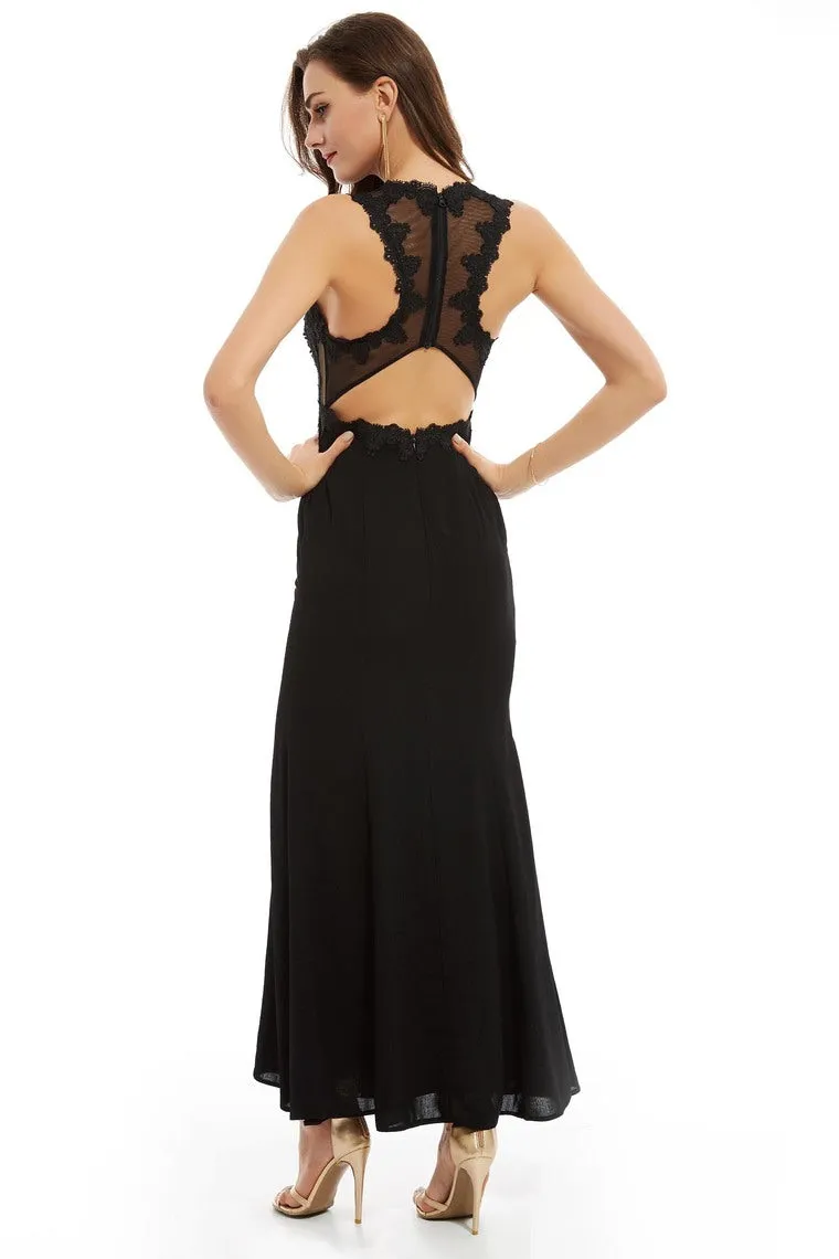 2024 Scoop Open Back Prom Dresses Mermaid Tulle With Applique