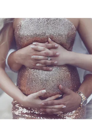 2024 Sexy Open Back Pregnant Prom Dresses Scoop Mermaid Sequin Sweep Train