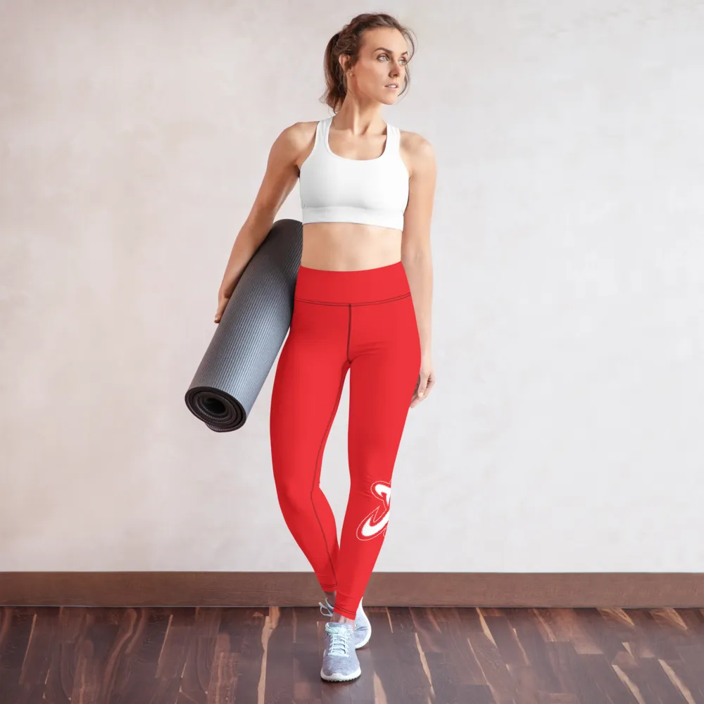 Athletic Apparatus Red 1 White Logo V3 Yoga Leggings