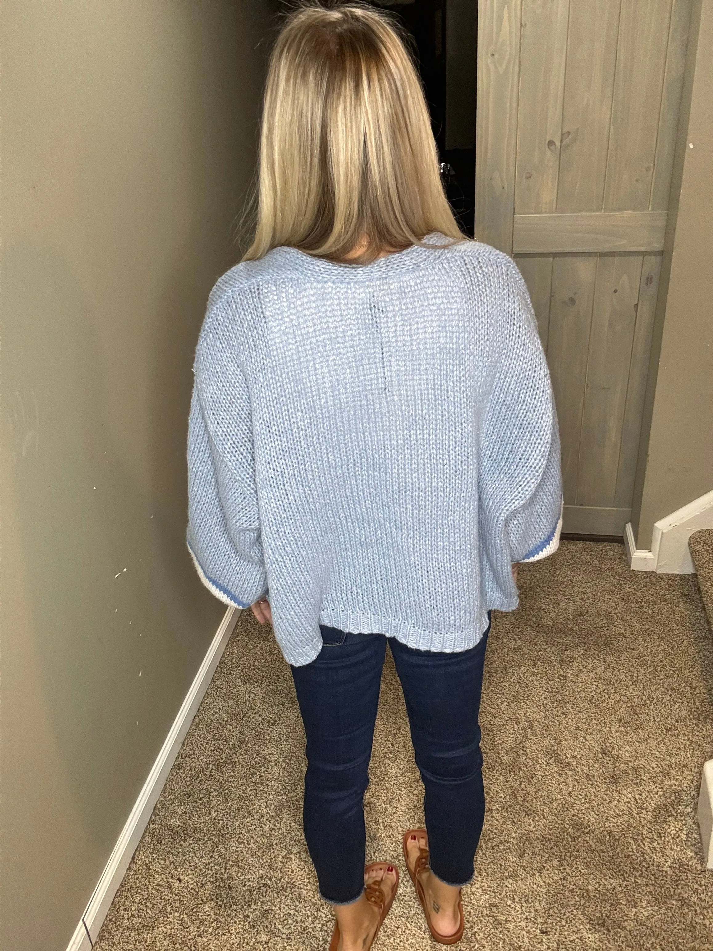 Blue Striped Sleeve Cardigan