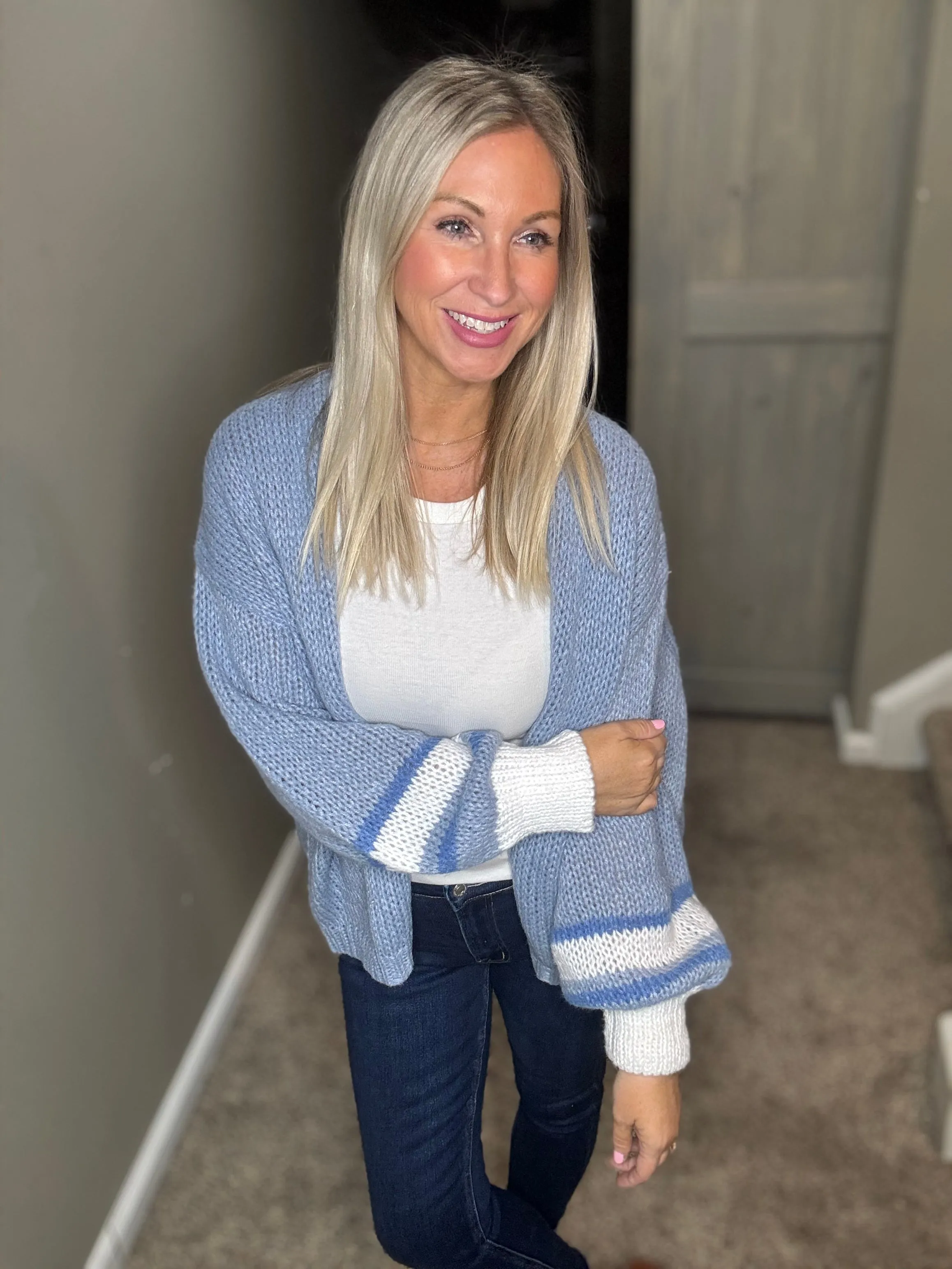 Blue Striped Sleeve Cardigan