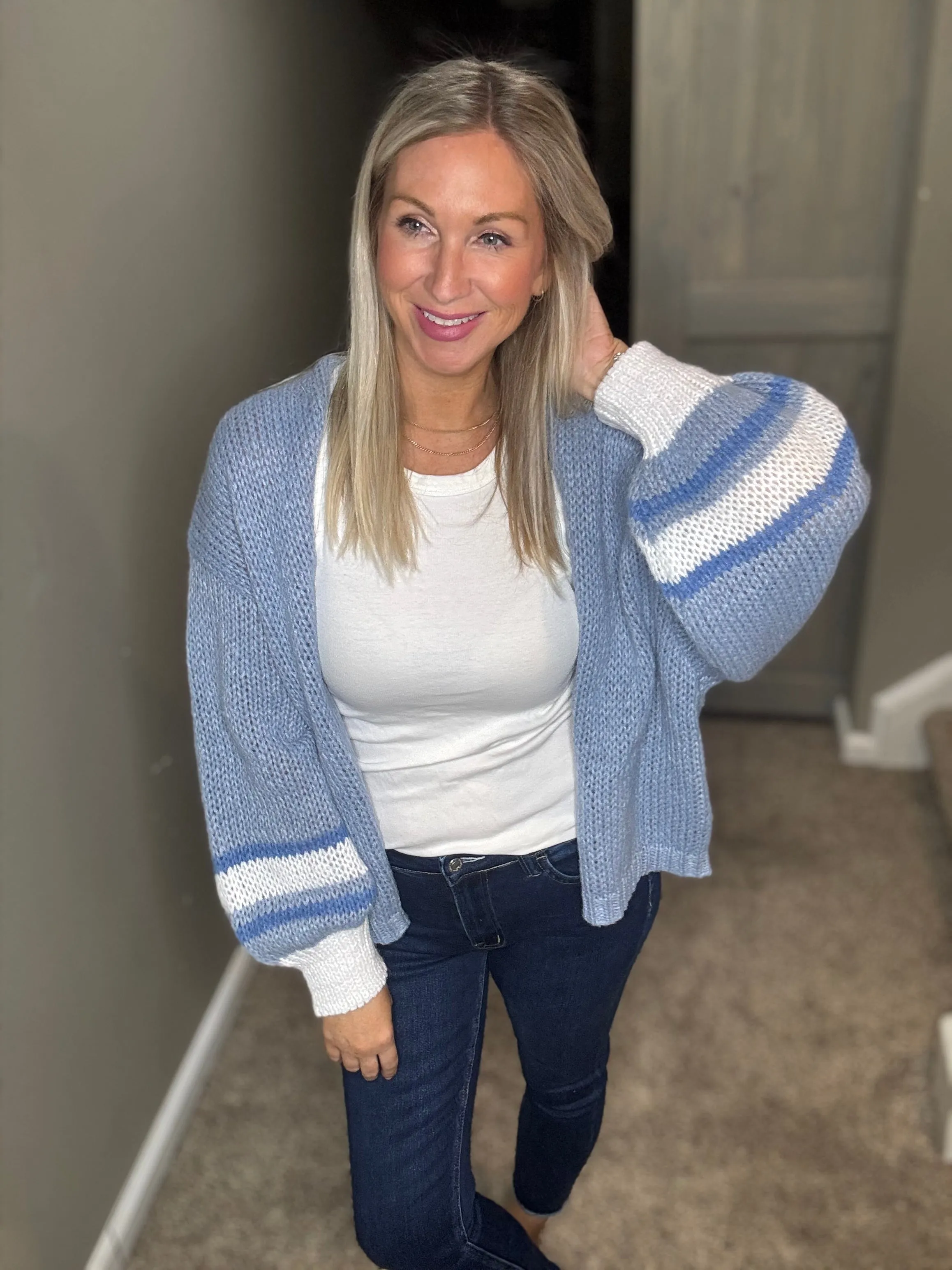 Blue Striped Sleeve Cardigan