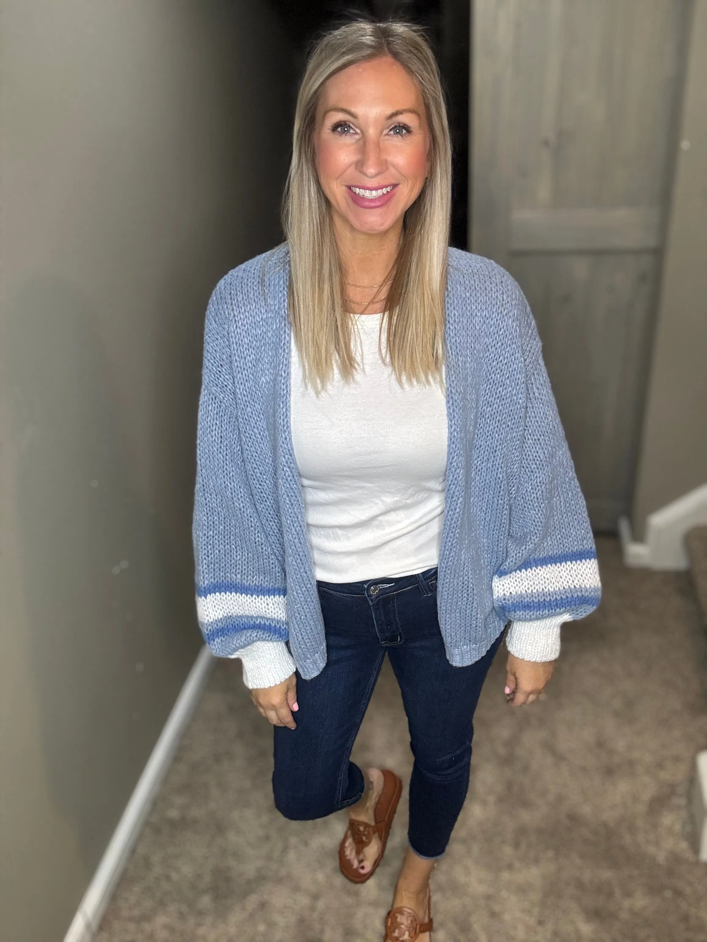 Blue Striped Sleeve Cardigan