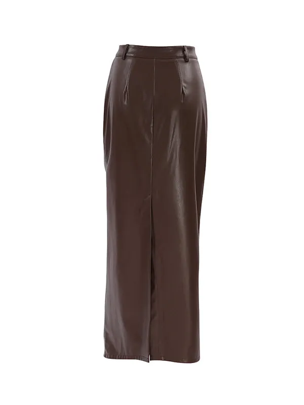 Buttoned Solid Color Split-back A-line High Waisted Skirts Bottoms