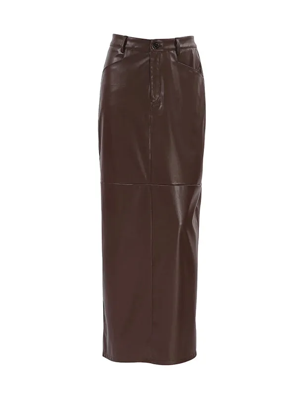 Buttoned Solid Color Split-back A-line High Waisted Skirts Bottoms