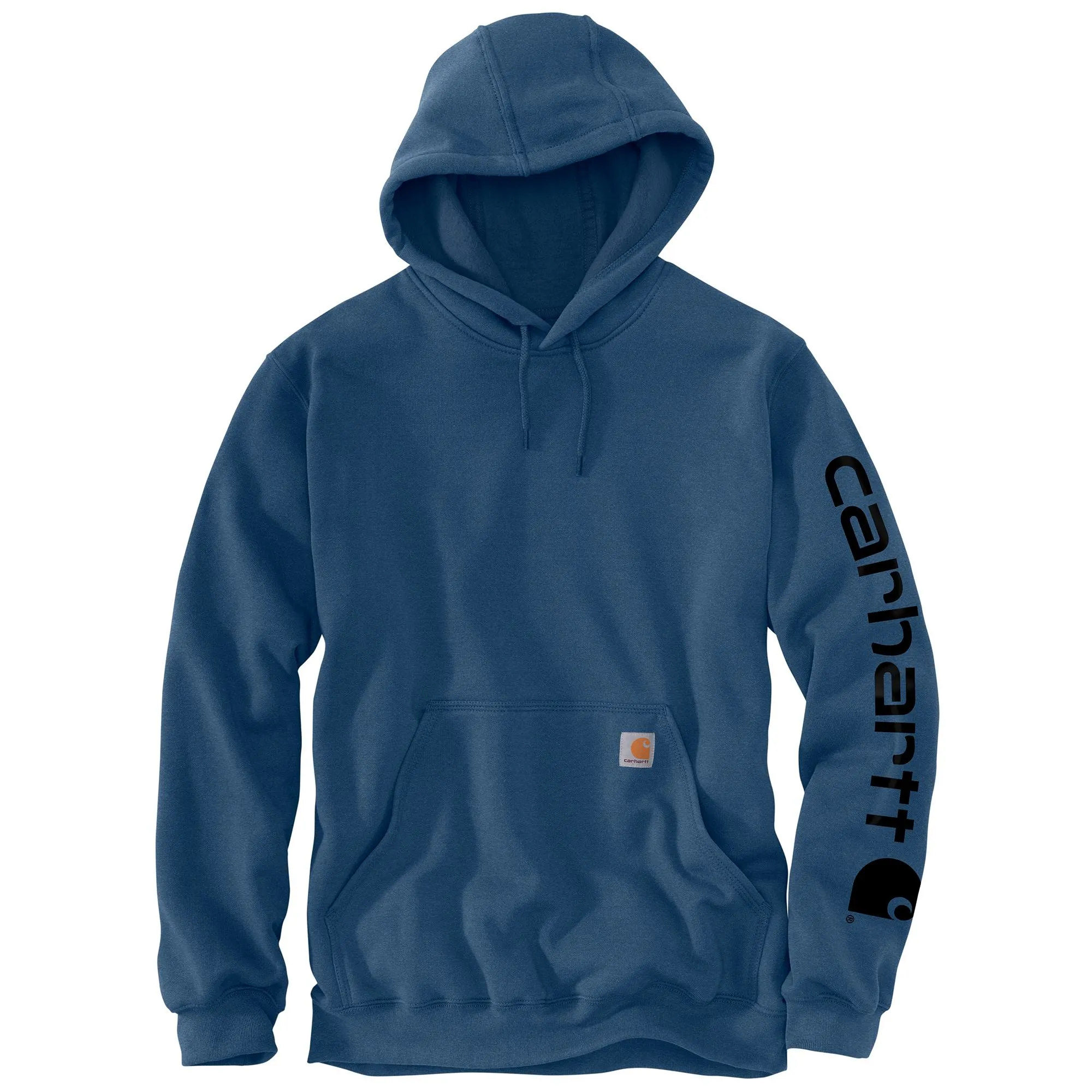 Carhartt Men's Signature Logo Hooded Pullover Sweatshirt_Deep Ocean Heather
