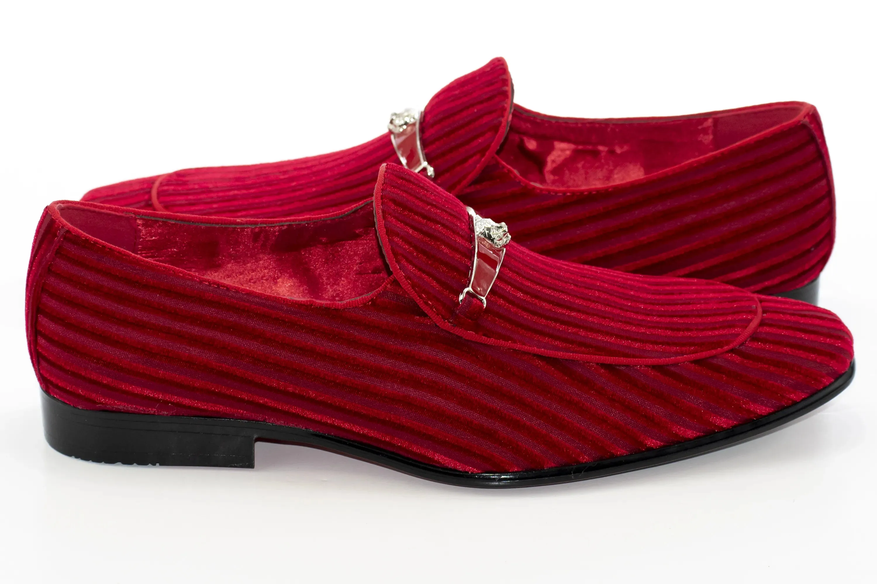 Cherry Striped Velvet Smoking Loafer with Designer Bit