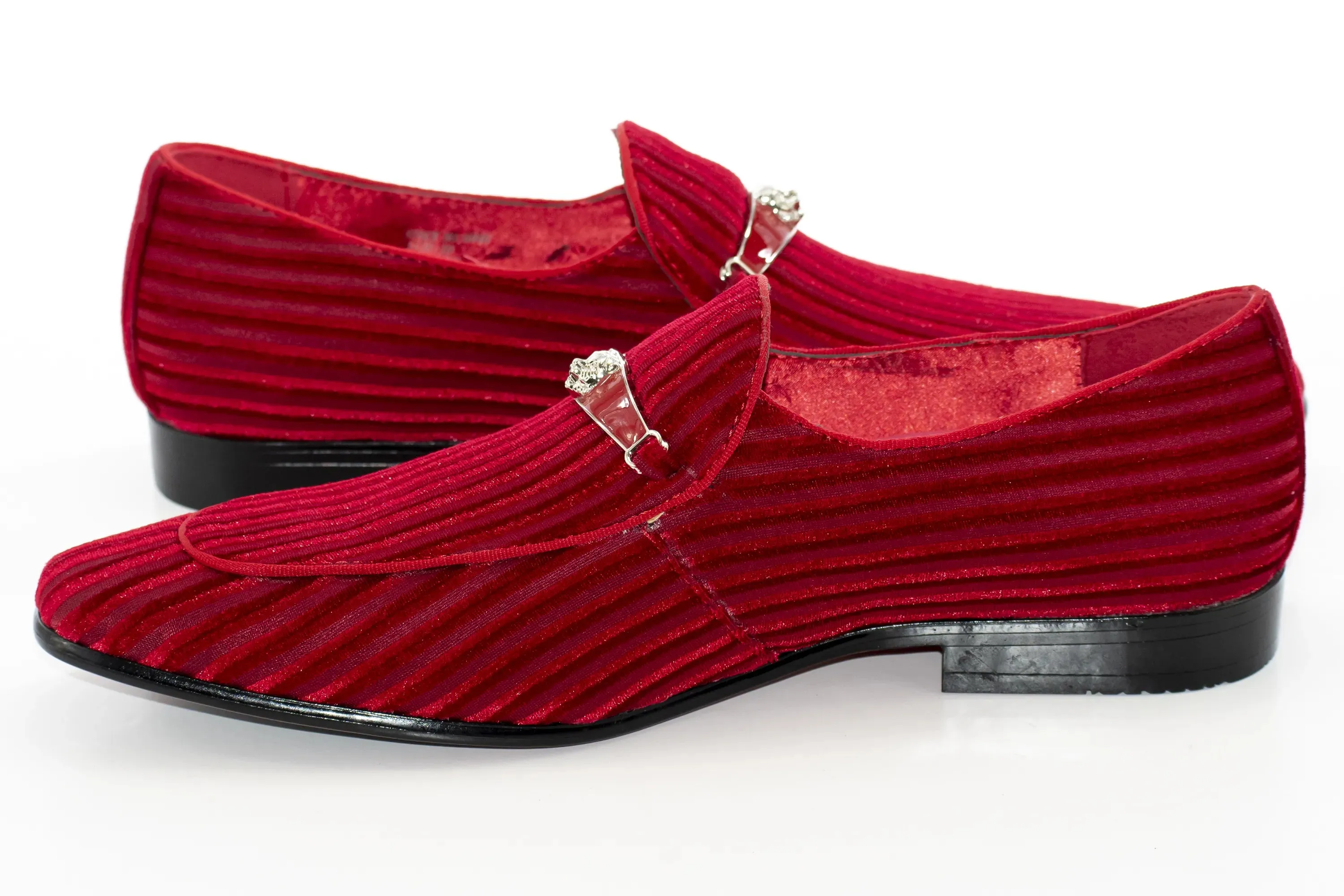 Cherry Striped Velvet Smoking Loafer with Designer Bit