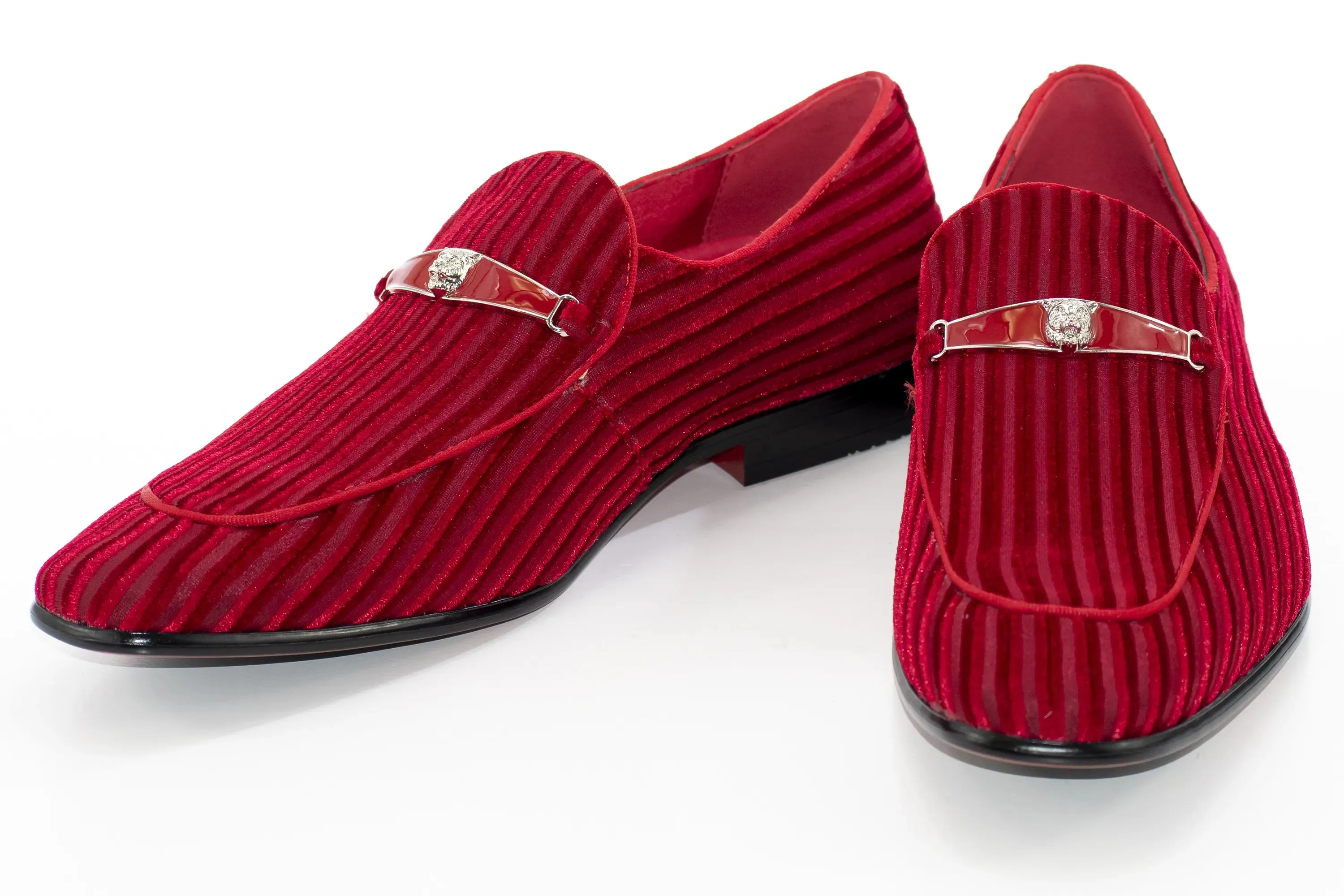 Cherry Striped Velvet Smoking Loafer with Designer Bit