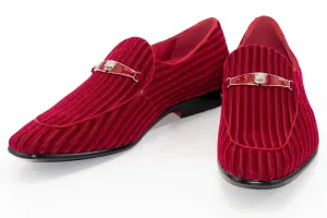 Cherry Striped Velvet Smoking Loafer with Designer Bit