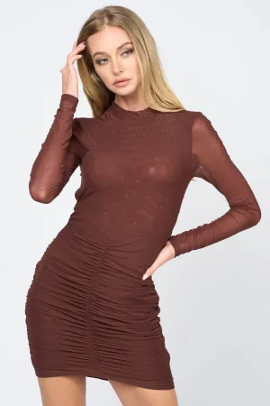 CHIC MESH HOTFIXS EMBELLISHED OPEN BACK MINI DRESS