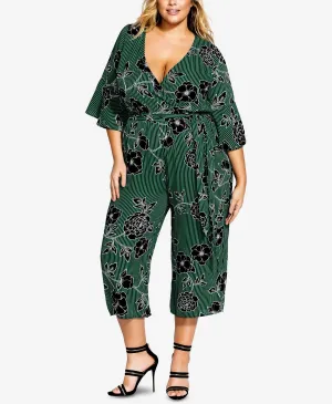 City Chic Trendy Plus Size Varsity Striped Floral-Print Jumpsuit