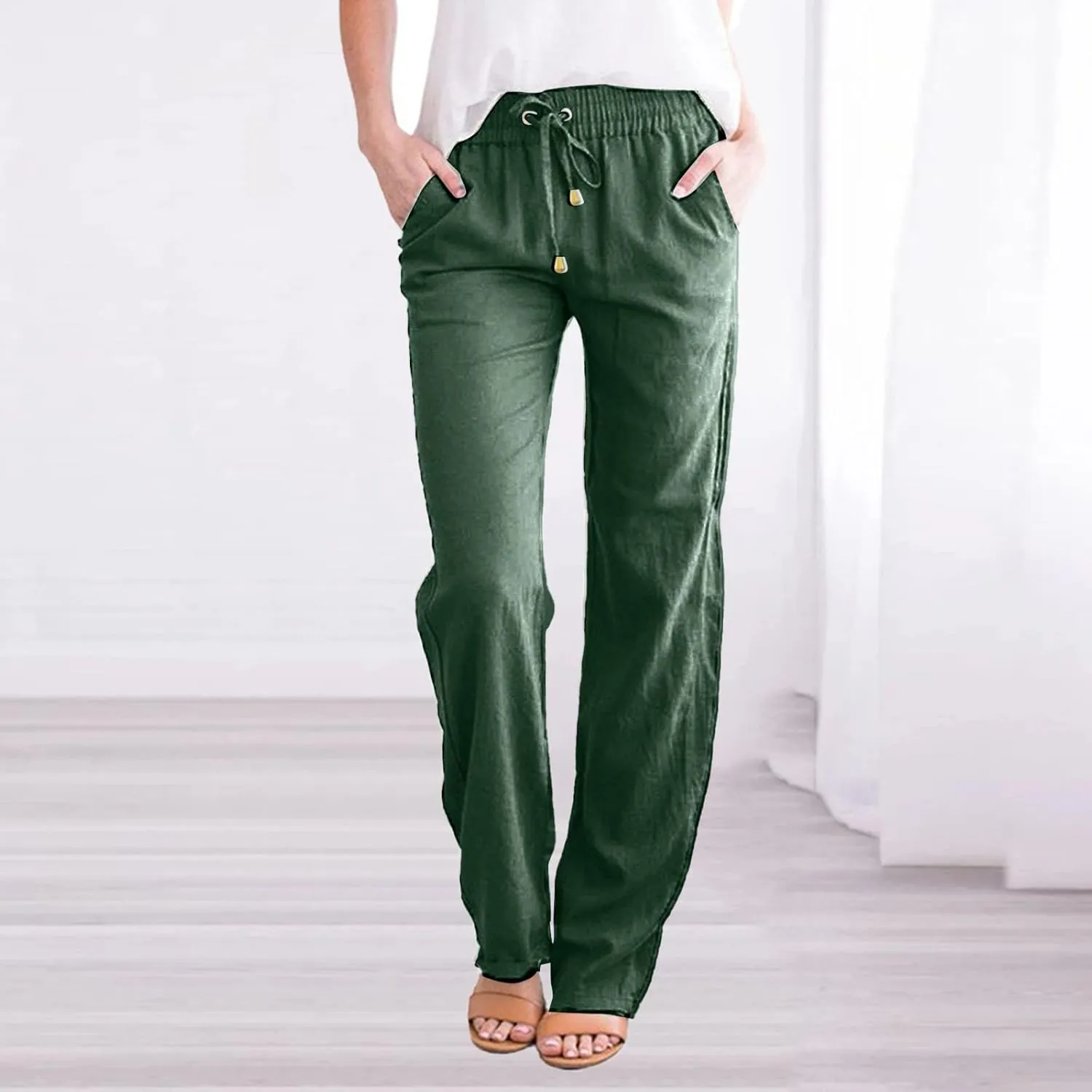 Corduroy Pleated Pants for Women Winter Twill Travel Thermal with Pockets Straight Leg Straight Leg