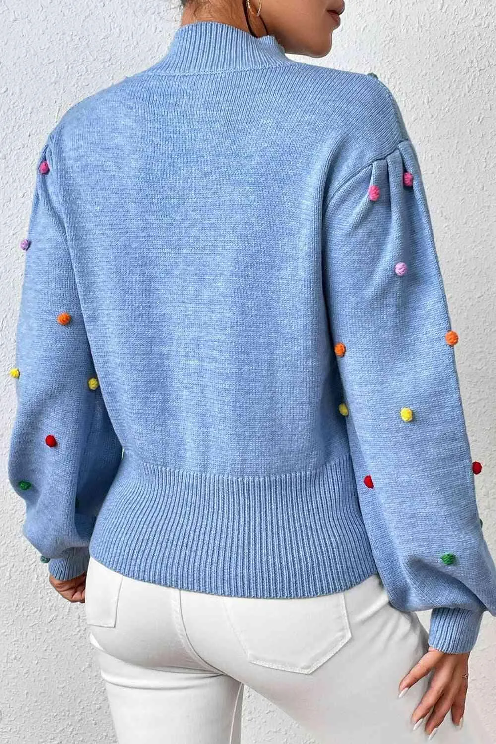 Cozy Aesthetic Mock Neck Pom-Pom Sweater
