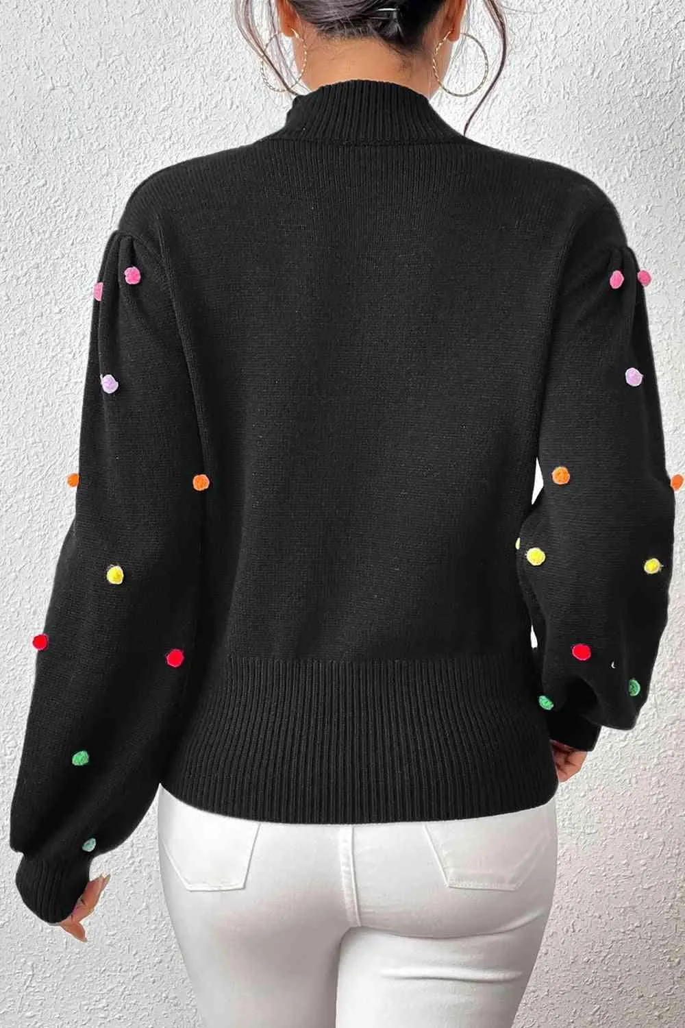 Cozy Aesthetic Mock Neck Pom-Pom Sweater