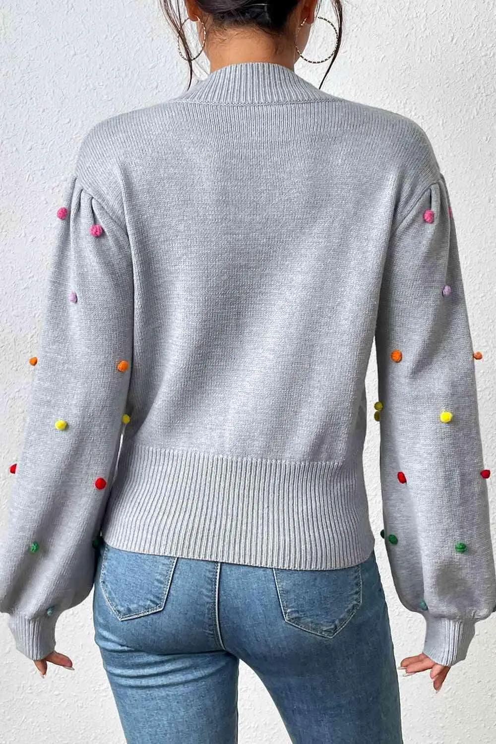 Cozy Aesthetic Mock Neck Pom-Pom Sweater