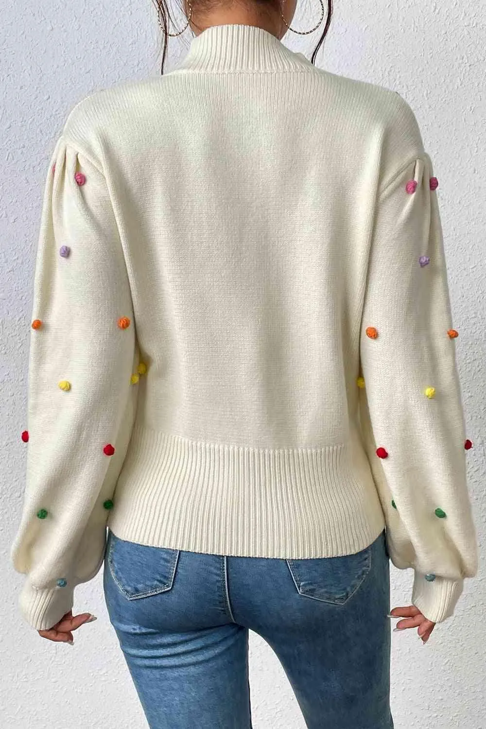 Cozy Aesthetic Mock Neck Pom-Pom Sweater