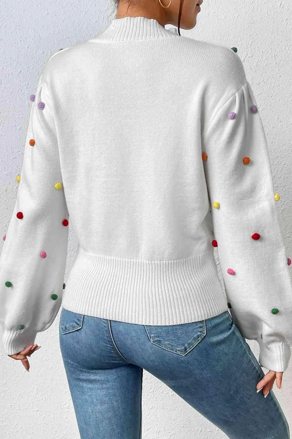 Cozy Aesthetic Mock Neck Pom-Pom Sweater