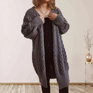Cozy Flair Open Front Long Cable Knit Cardigan