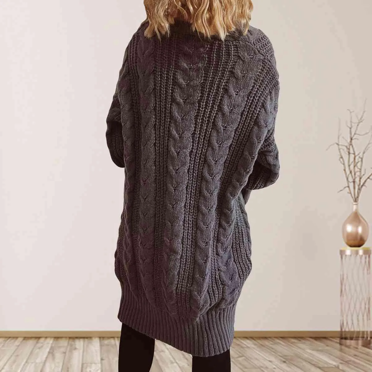 Cozy Flair Open Front Long Cable Knit Cardigan