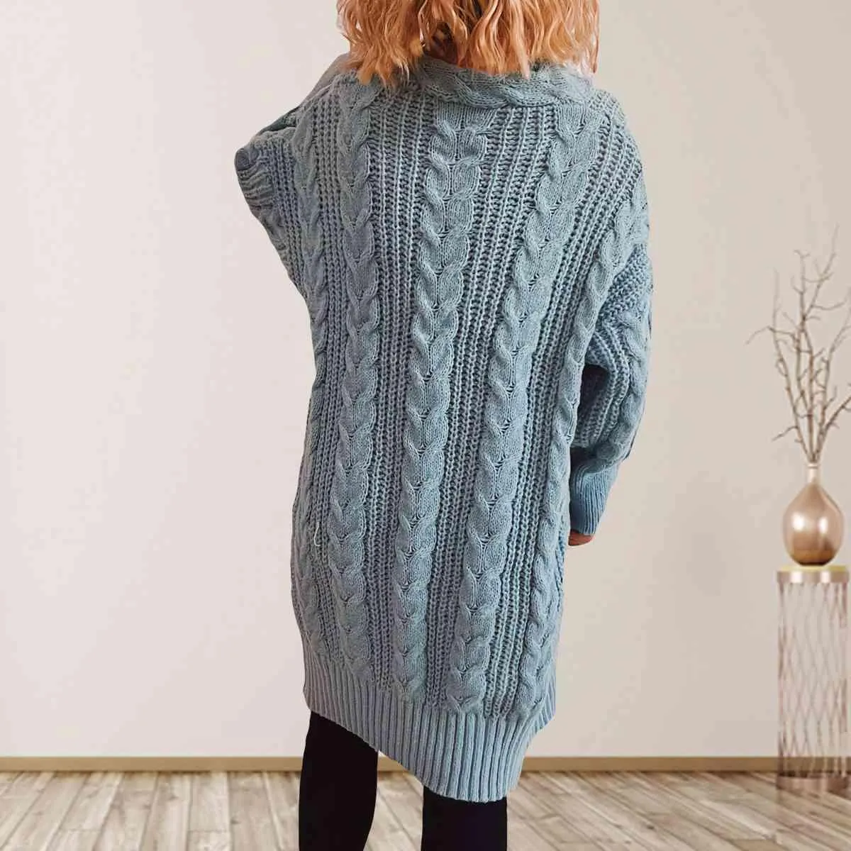Cozy Flair Open Front Long Cable Knit Cardigan