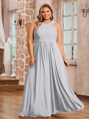 Cross Shoulder Strap Chiffon Dress with Empire Waist Silver Plus Size