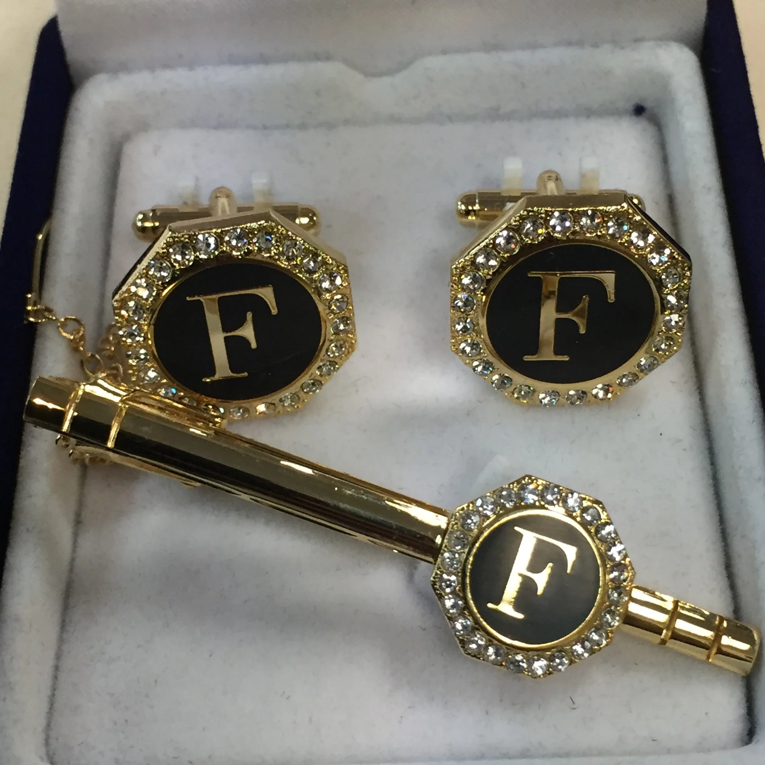 Cufflinks with Tie Clip - Initials-Gold