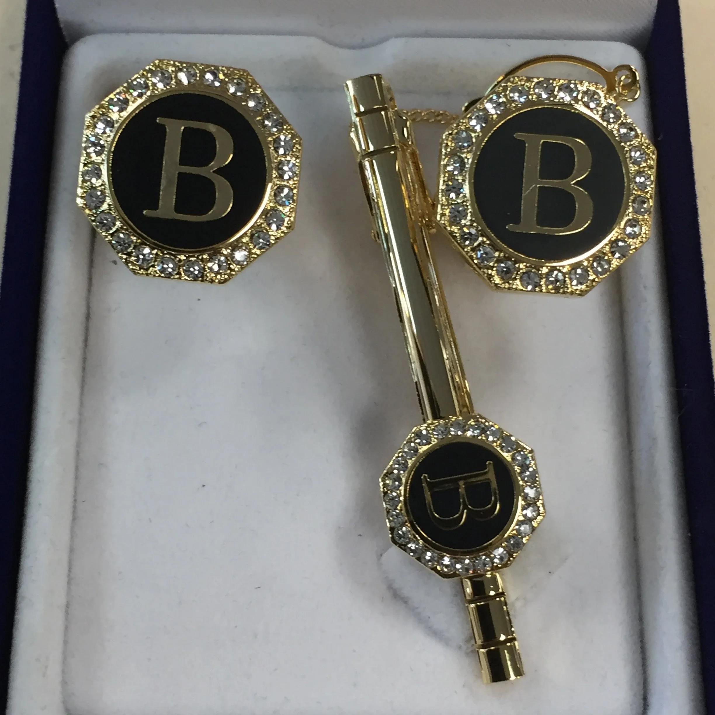 Cufflinks with Tie Clip - Initials-Gold
