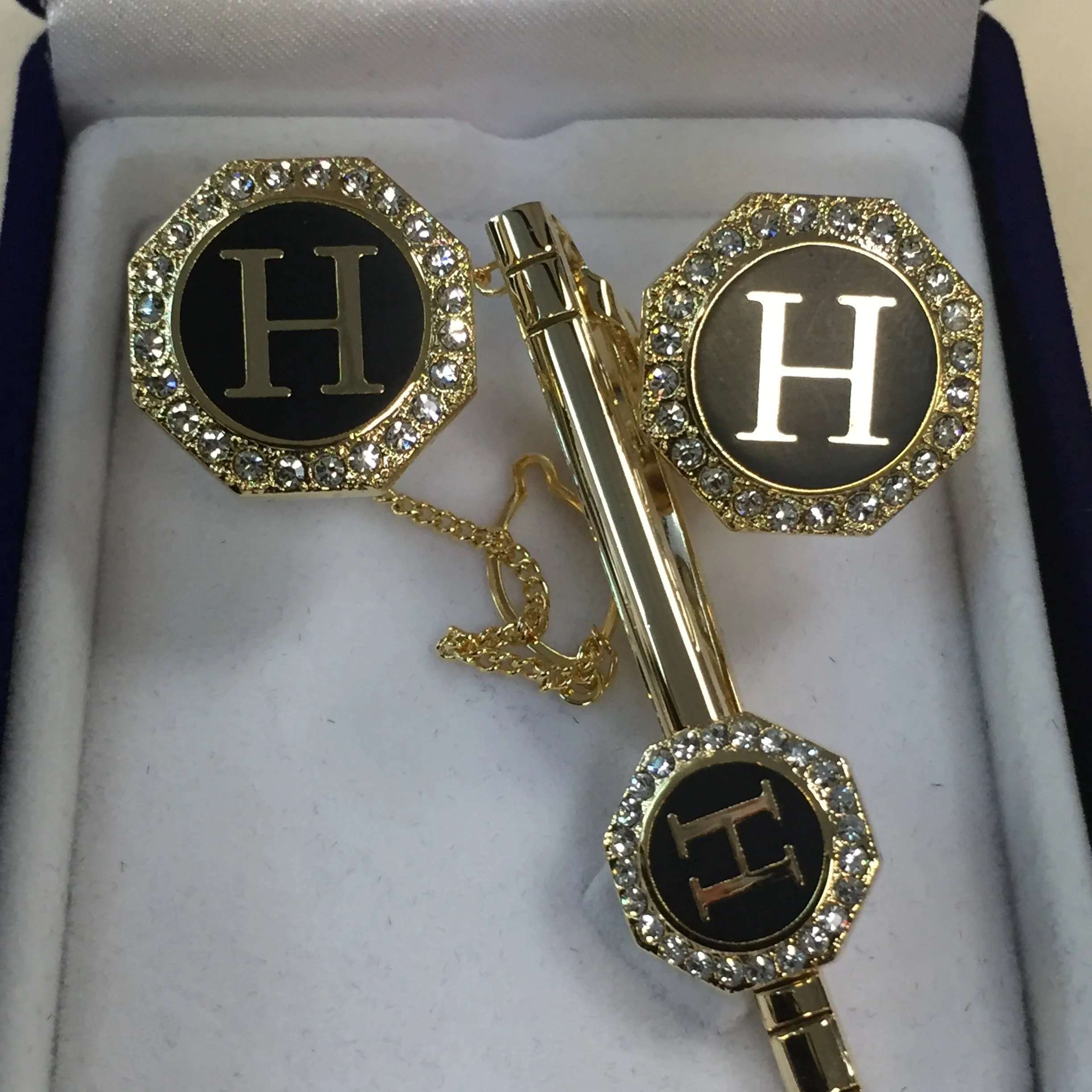Cufflinks with Tie Clip - Initials-Gold