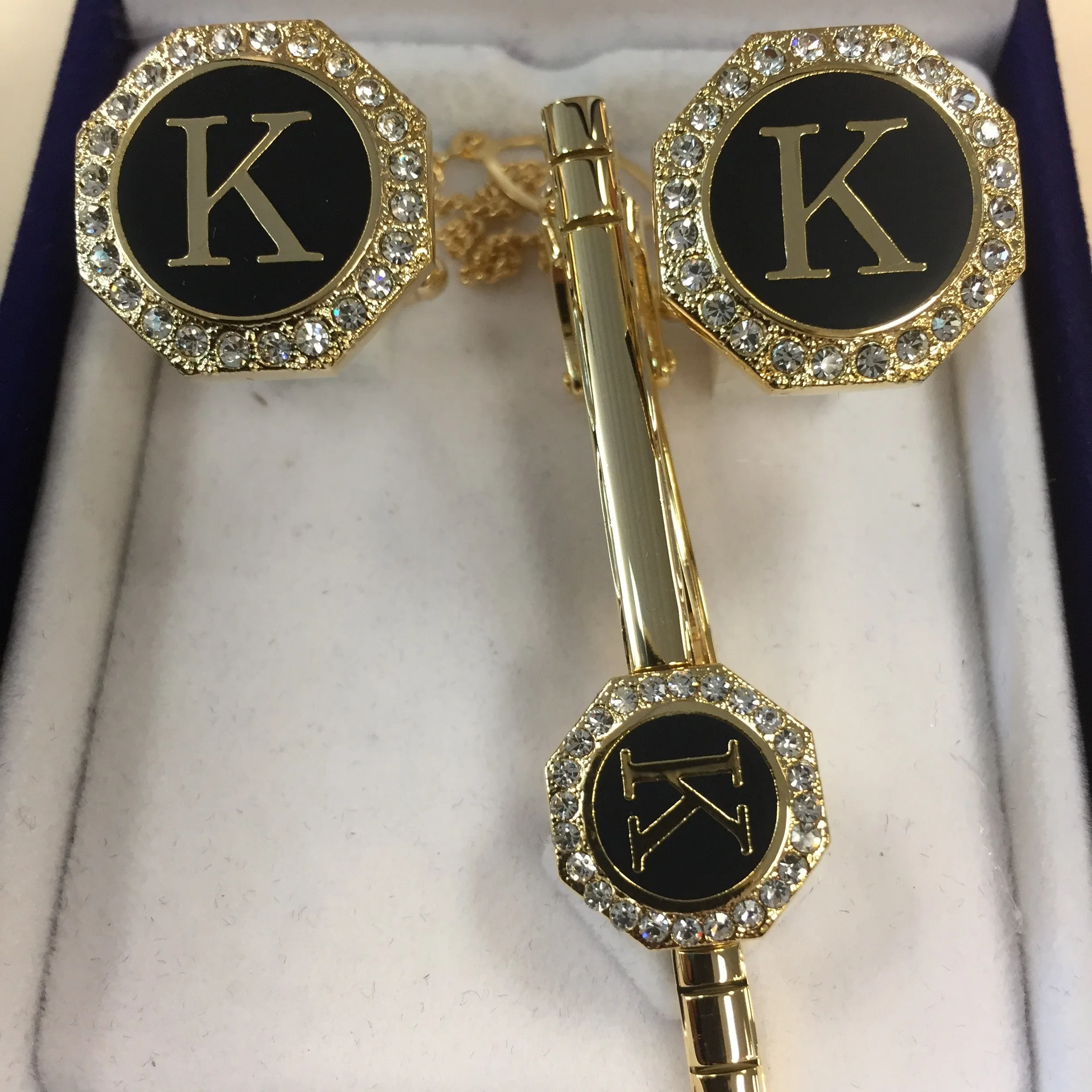Cufflinks with Tie Clip - Initials-Gold