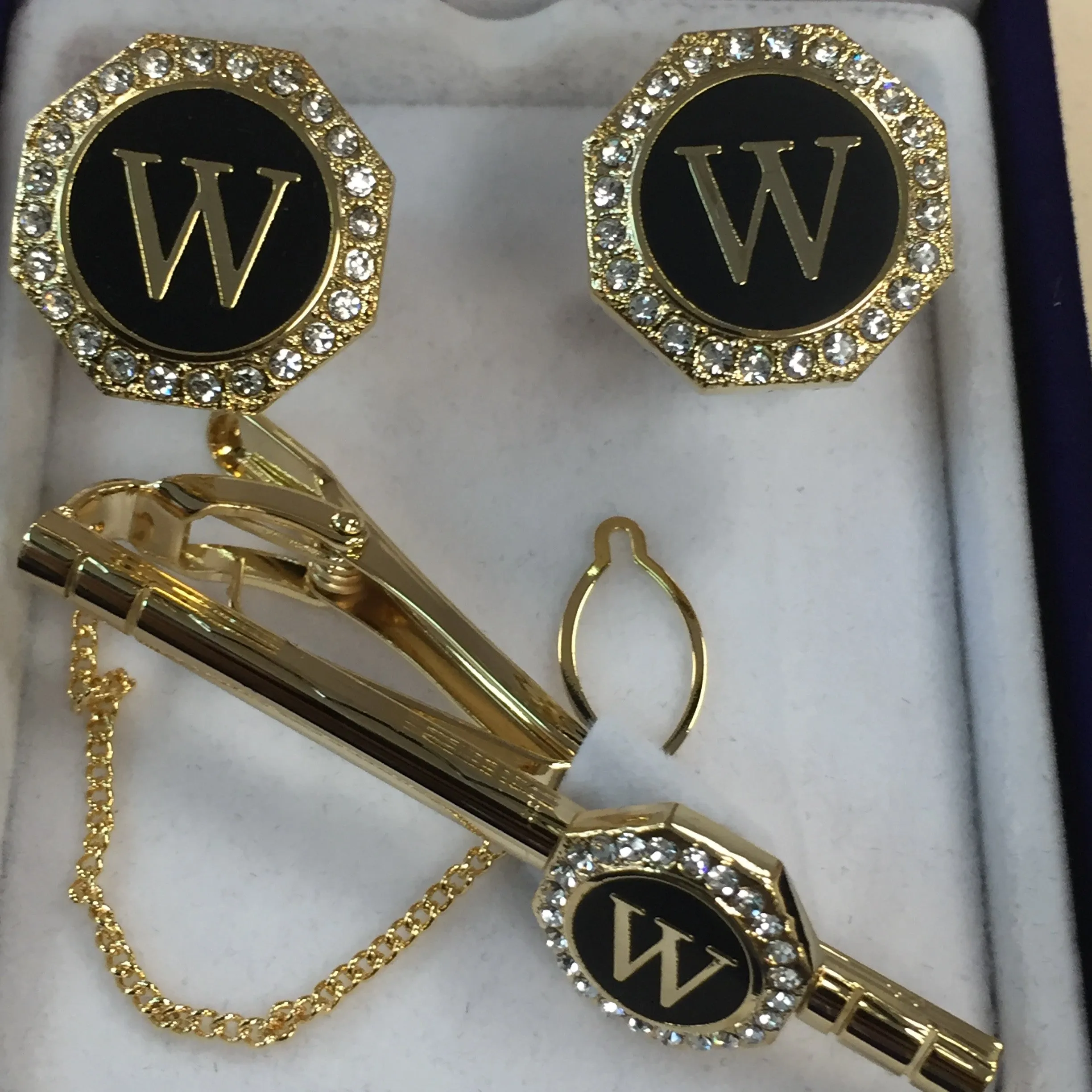 Cufflinks with Tie Clip - Initials-Gold