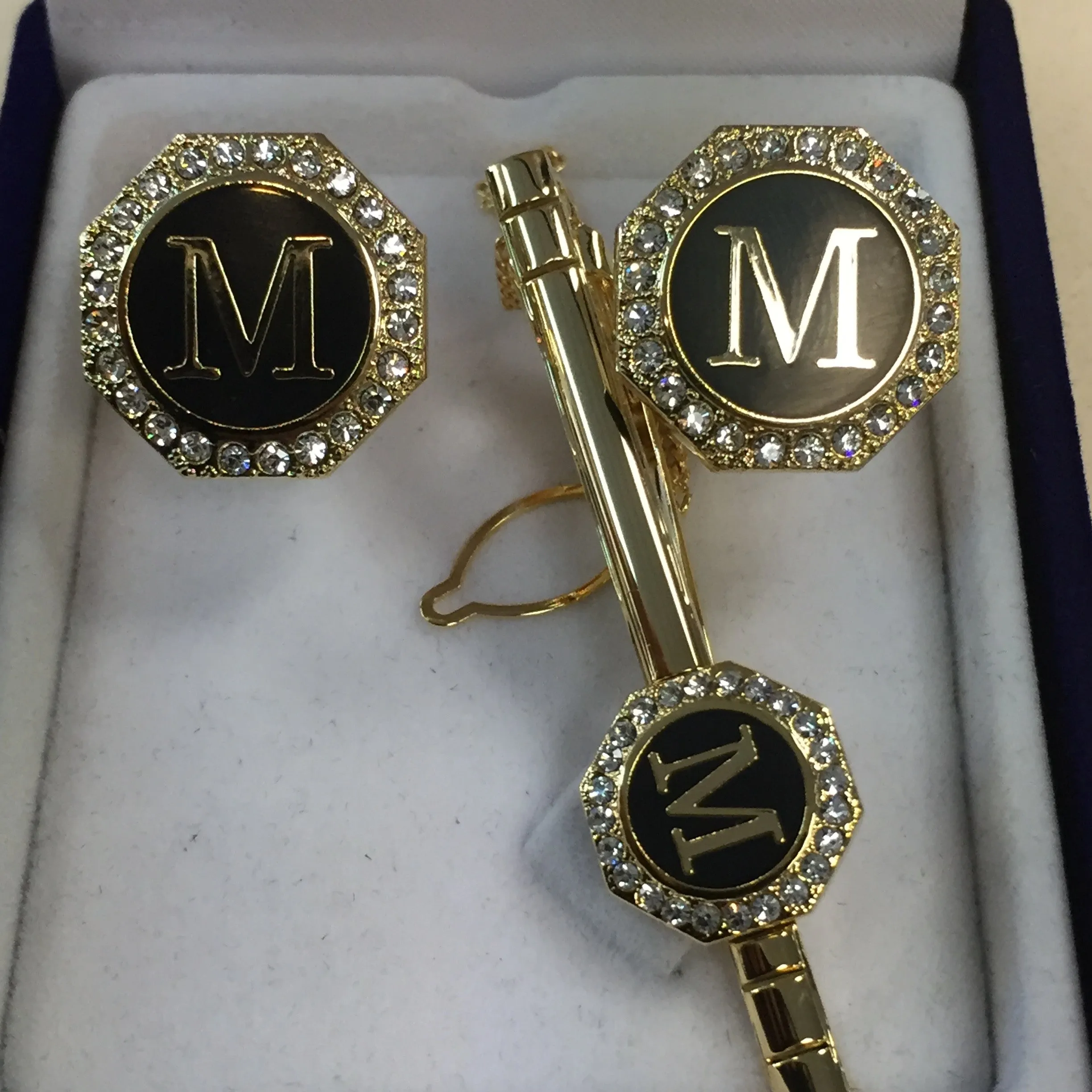Cufflinks with Tie Clip - Initials-Gold