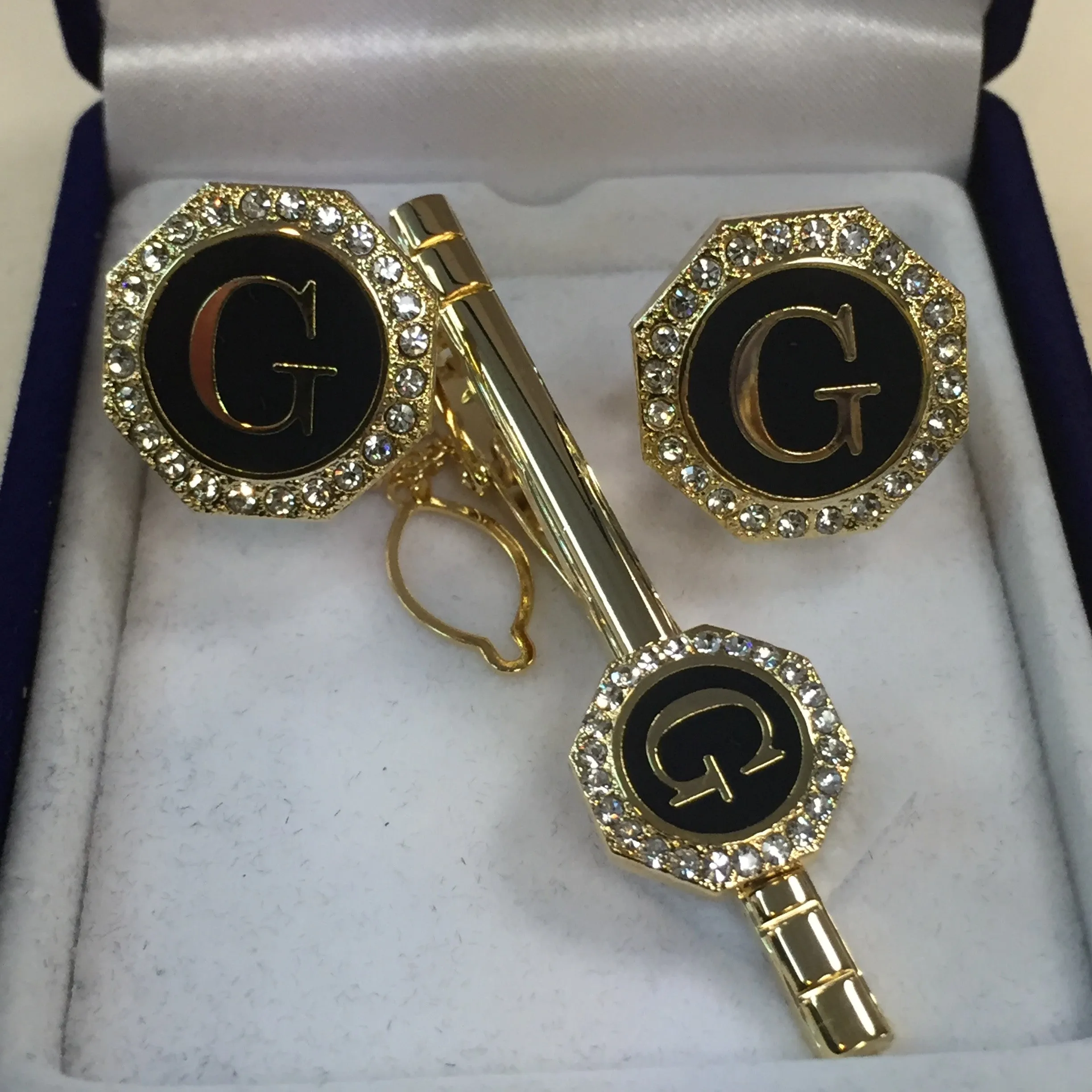 Cufflinks with Tie Clip - Initials-Gold