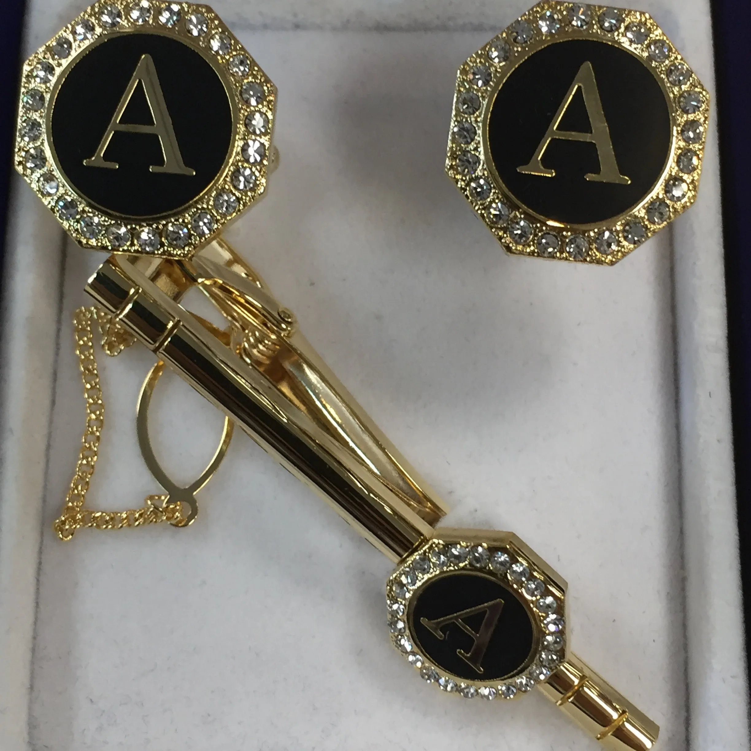 Cufflinks with Tie Clip - Initials-Gold