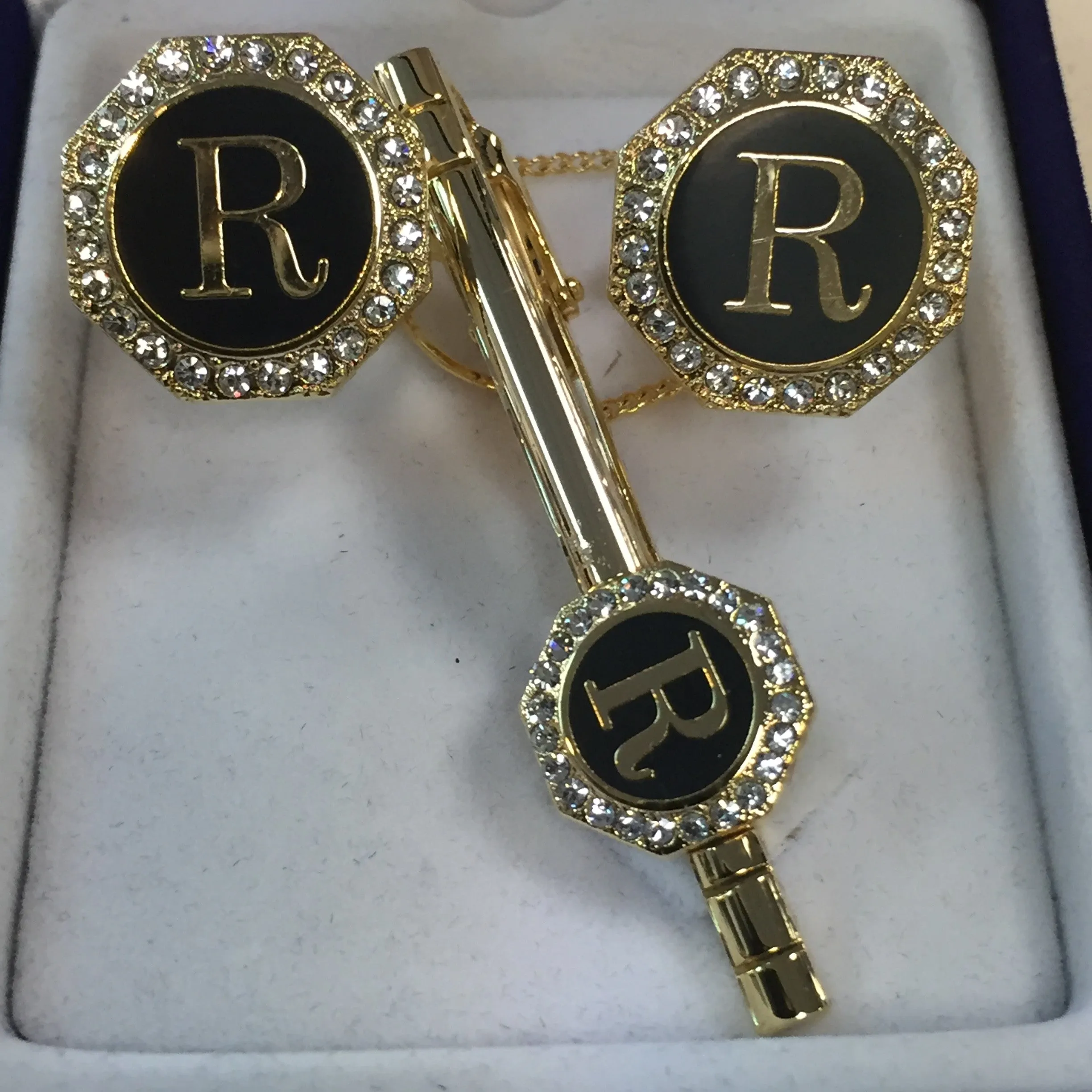 Cufflinks with Tie Clip - Initials-Gold