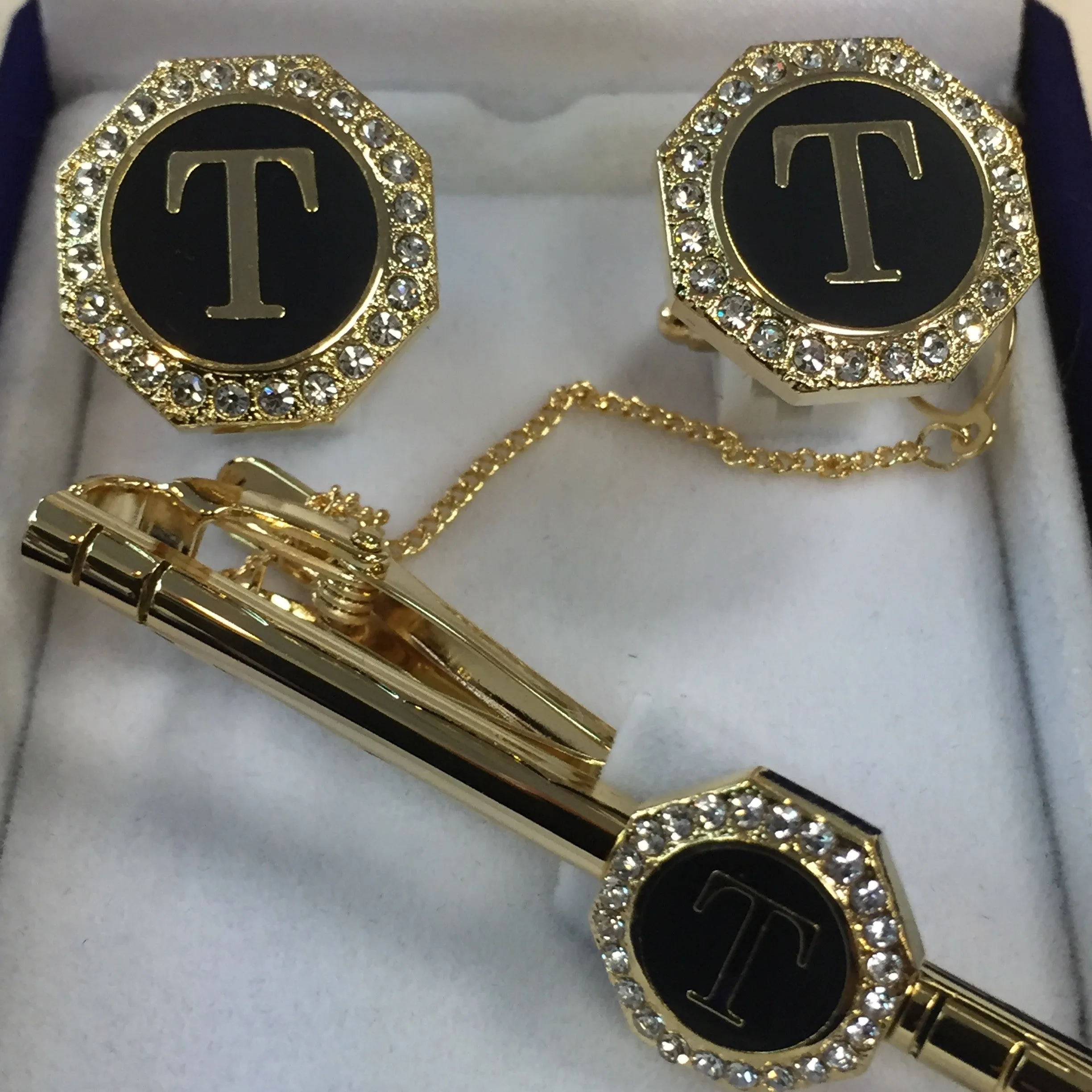 Cufflinks with Tie Clip - Initials-Gold