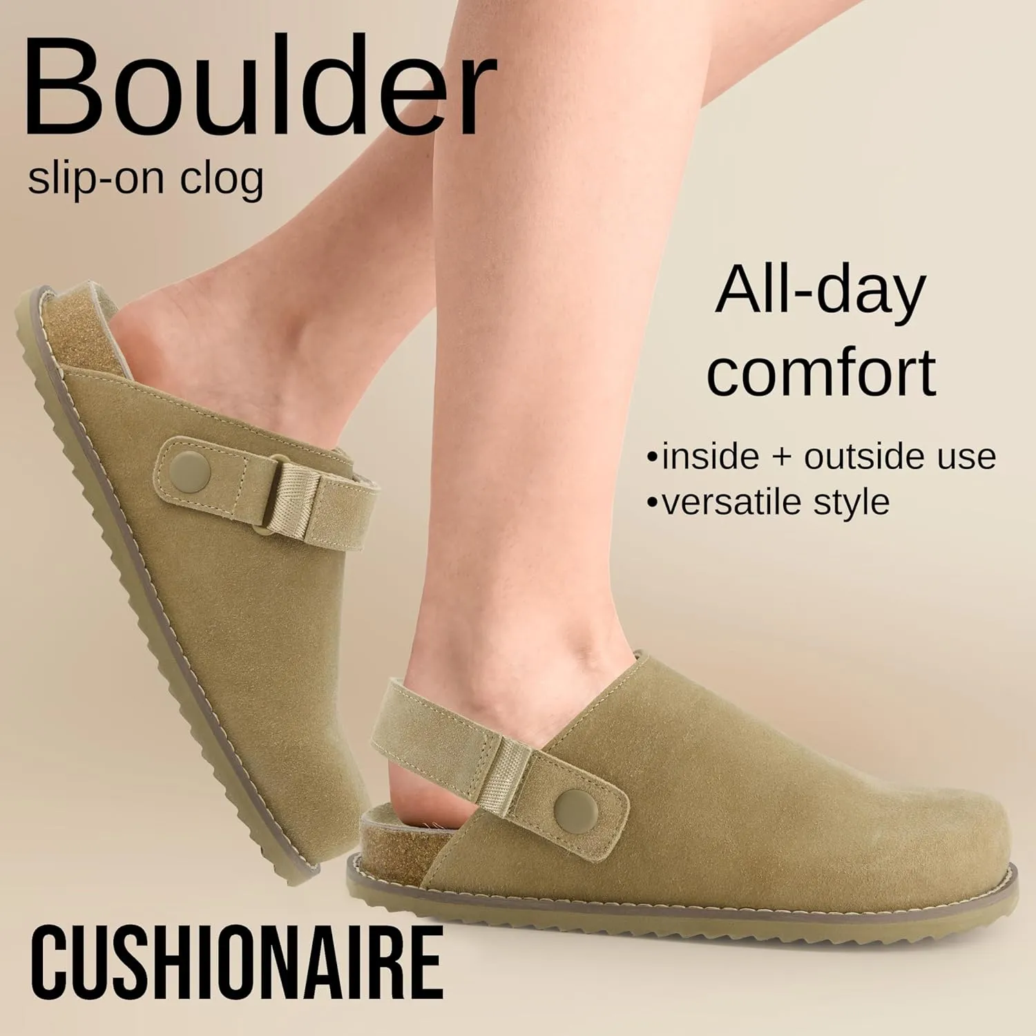 CUSHIONAIRE Women's Boulder Genuine Suede Clog with Swivel Strap  Lightweight EVA Sole, Memory Foam Insole, Wide Widths Available