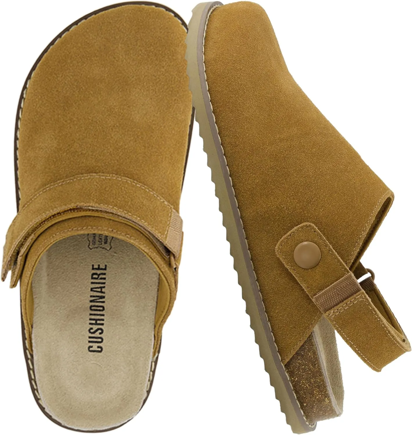 CUSHIONAIRE Women's Boulder Genuine Suede Clog with Swivel Strap  Lightweight EVA Sole, Memory Foam Insole, Wide Widths Available