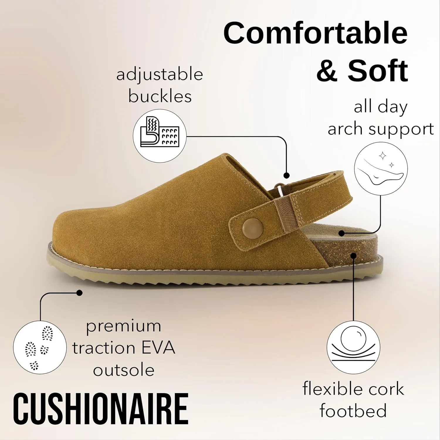CUSHIONAIRE Women's Boulder Genuine Suede Clog with Swivel Strap  Lightweight EVA Sole, Memory Foam Insole, Wide Widths Available