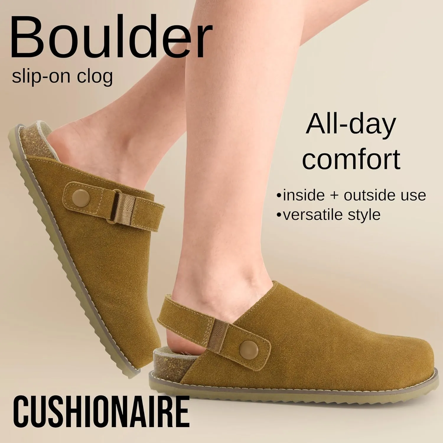 CUSHIONAIRE Women's Boulder Genuine Suede Clog with Swivel Strap  Lightweight EVA Sole, Memory Foam Insole, Wide Widths Available