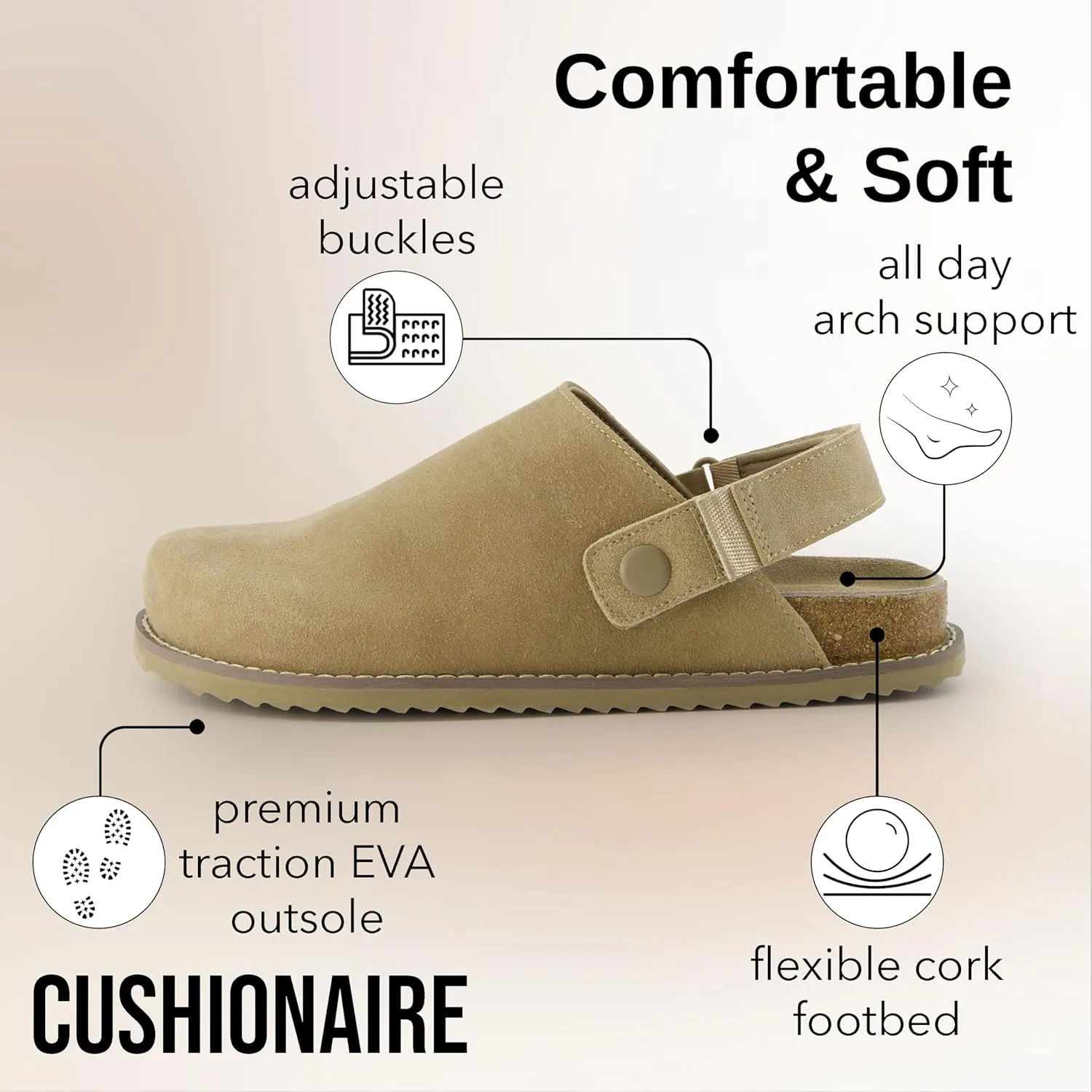 CUSHIONAIRE Women's Boulder Genuine Suede Clog with Swivel Strap  Lightweight EVA Sole, Memory Foam Insole, Wide Widths Available