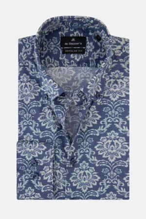 Damask Printed Blue Casual Shirt
