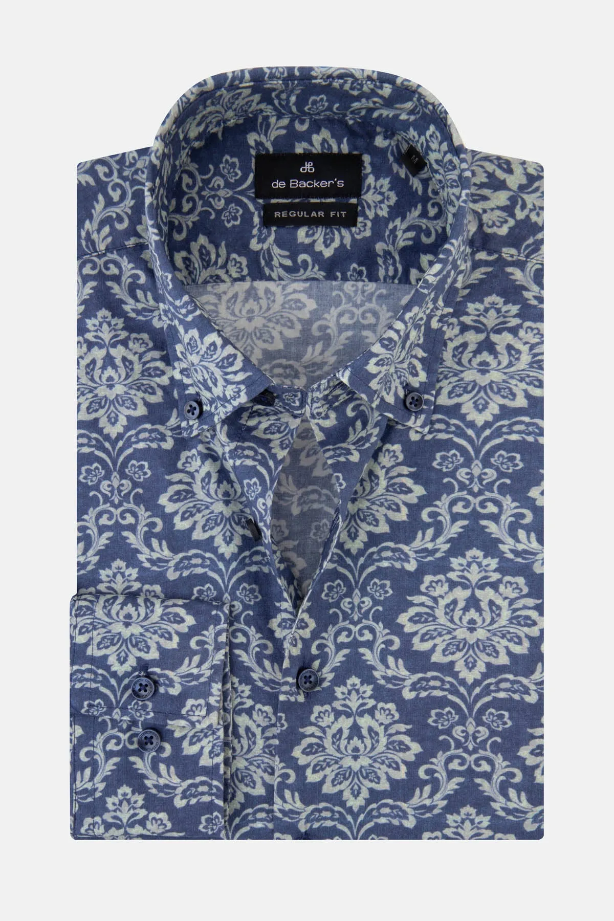 Damask Printed Blue Casual Shirt