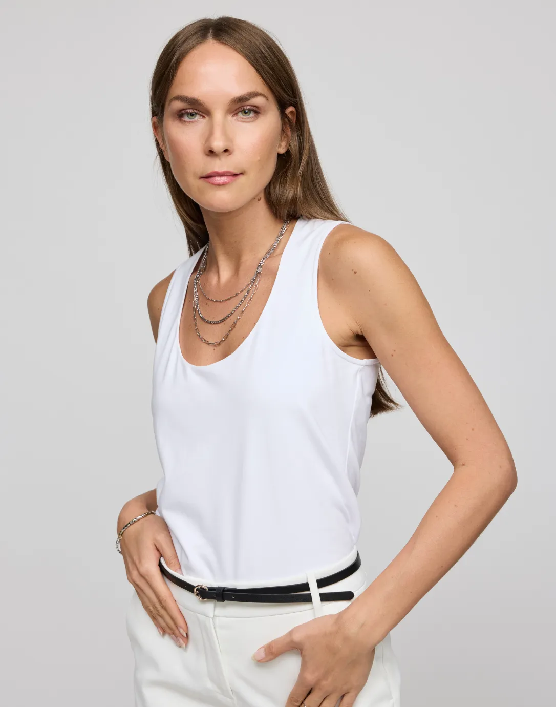 Daphne Sleeveless Scoop Neck Double Knit Panel Tank