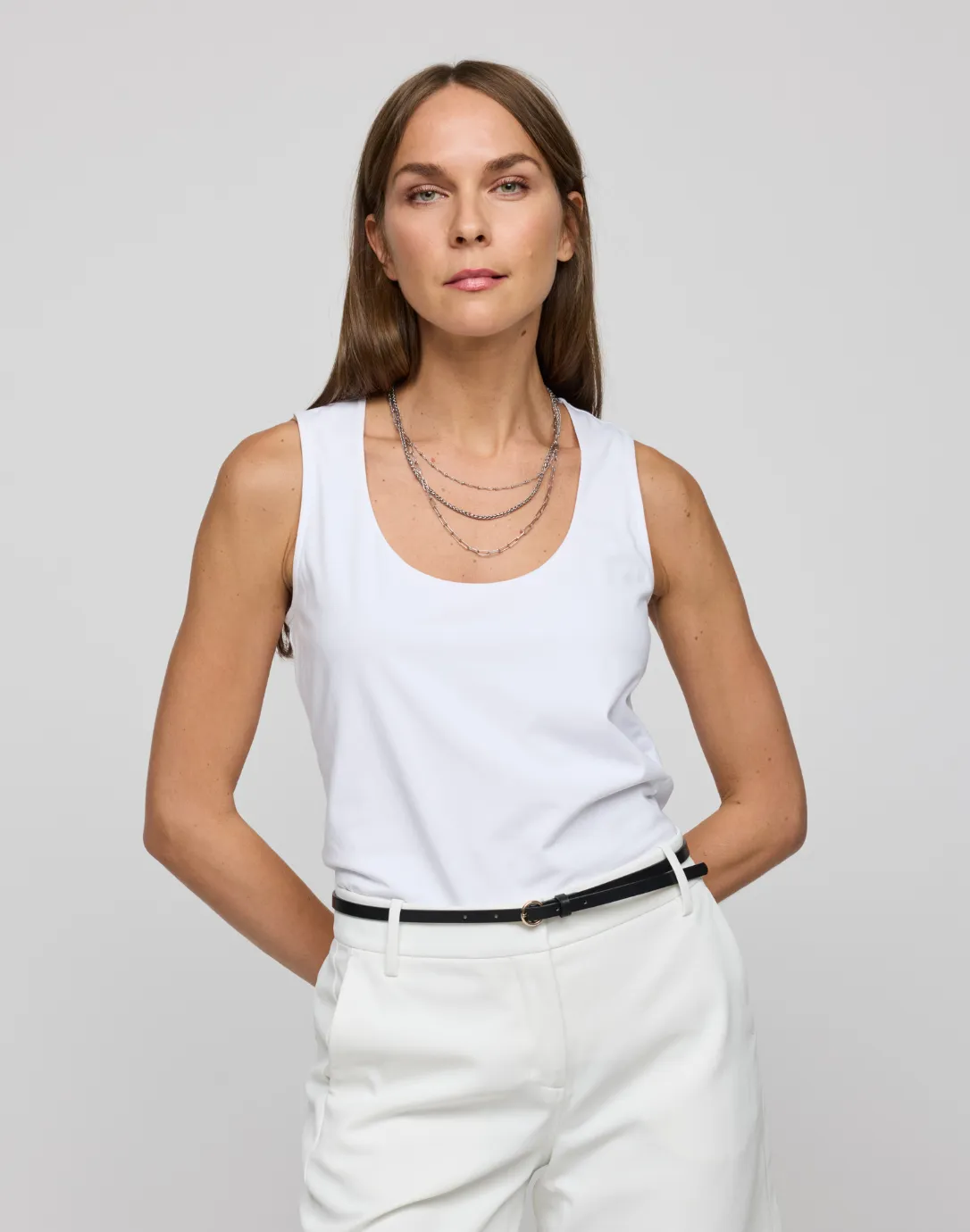 Daphne Sleeveless Scoop Neck Double Knit Panel Tank