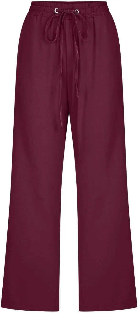 DDAPJ pyju Capri Pants for Women Plus Size Casual Drawstring High Waist Linen Pants Straight Leg Cropped Trouser with Pockets