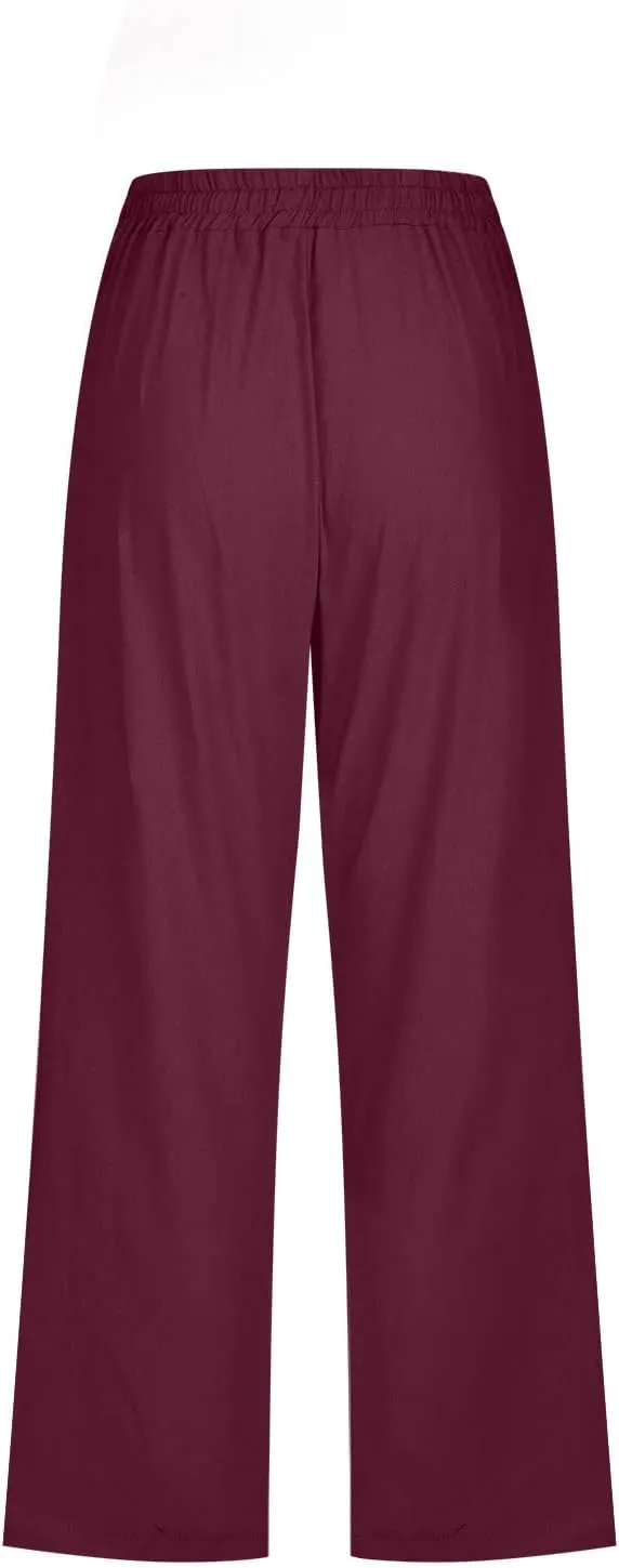 DDAPJ pyju Capri Pants for Women Plus Size Casual Drawstring High Waist Linen Pants Straight Leg Cropped Trouser with Pockets