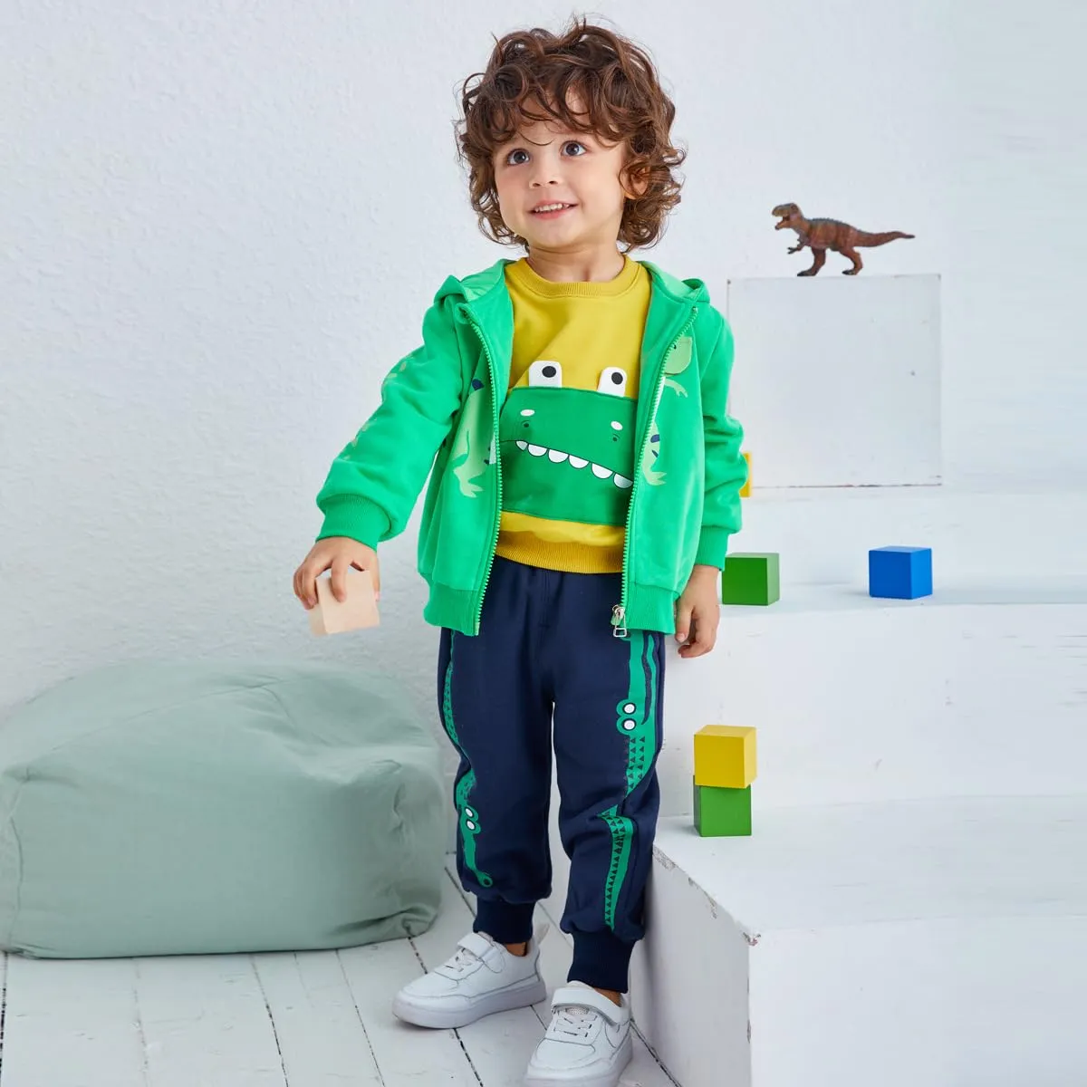 DDSOL Baby Boy Long Sleeve Jacket Clothes Toddler Zip-up Hoodies Dinosaur Sport Sweatshirt for 3-4 Years