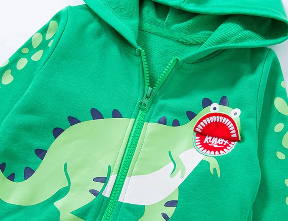 DDSOL Baby Boy Long Sleeve Jacket Clothes Toddler Zip-up Hoodies Dinosaur Sport Sweatshirt for 3-4 Years